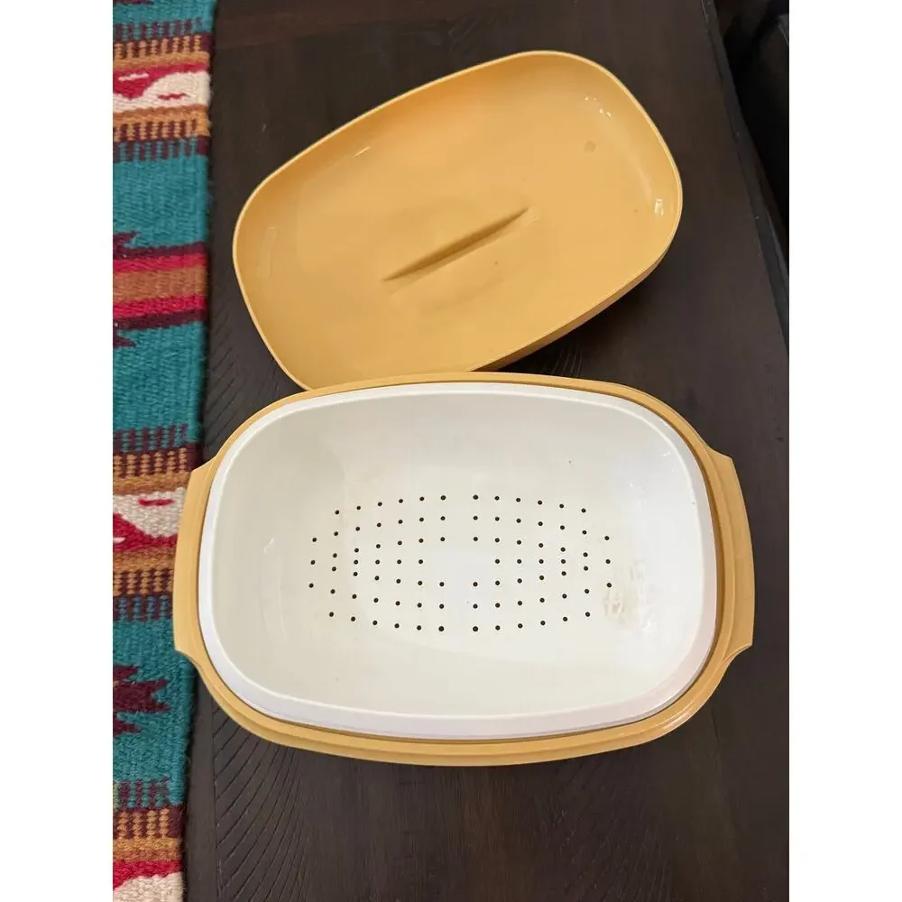 Vintage 1970s Tupperware Meals in Minutes Steamer 1273 Harvest Gold 3 Pc